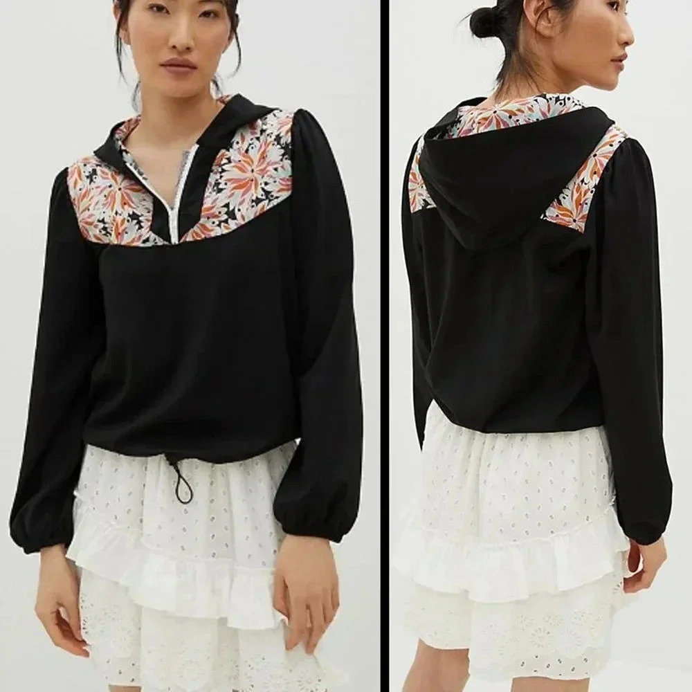 NWT: Maeve Contrast Quarter-Zip (hooded) Pullover